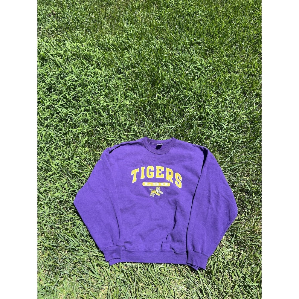Vintage LSU Tigers Sweatshirt Mens L Purple NCAA Football Sport 00s